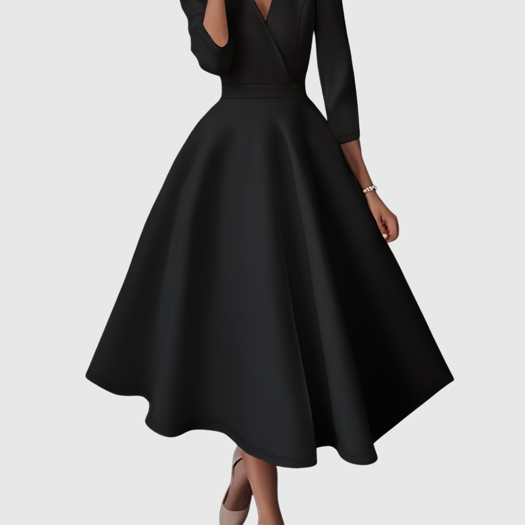 AVELIE | Korkeavyötuinen Kapeneva Midi-Mekko Keijukaiskuvalla