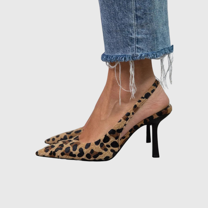 Senna - Pointed Toe Leopard Print Slingback Khaki Stiletto Heels