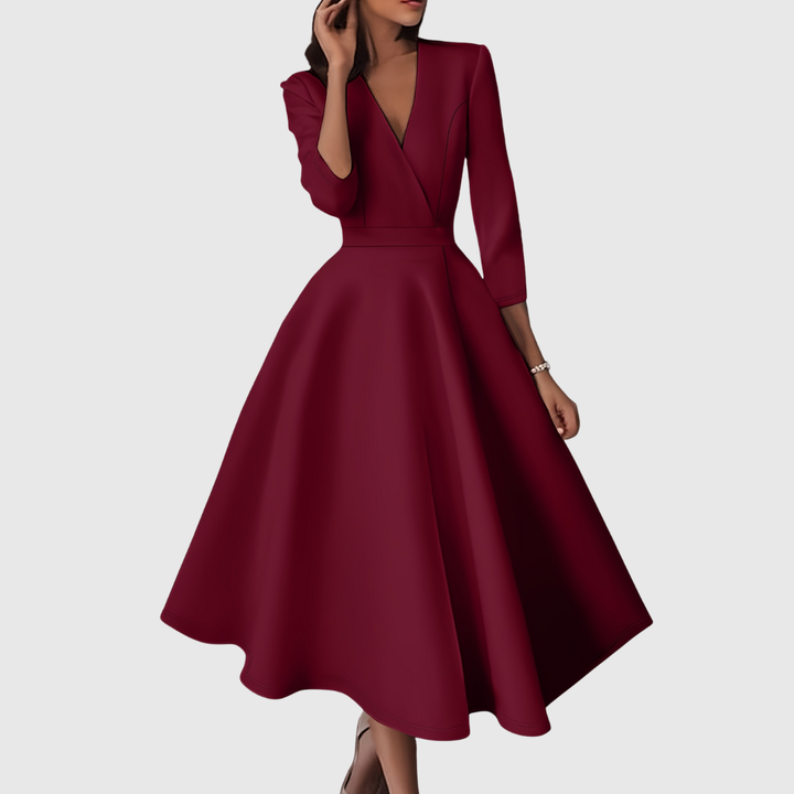 AVELIE | Korkeavyötuinen Kapeneva Midi-Mekko Keijukaiskuvalla