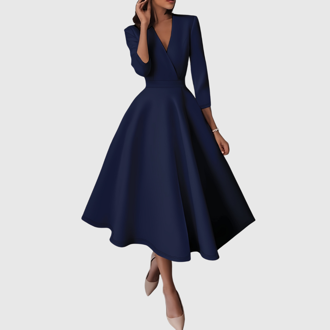 AVELIE | Korkeavyötuinen Kapeneva Midi-Mekko Keijukaiskuvalla