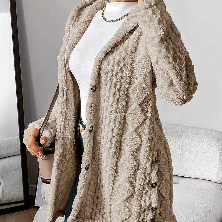 Paula™ - Plush Diamond-Patterned Hooded Cardigan