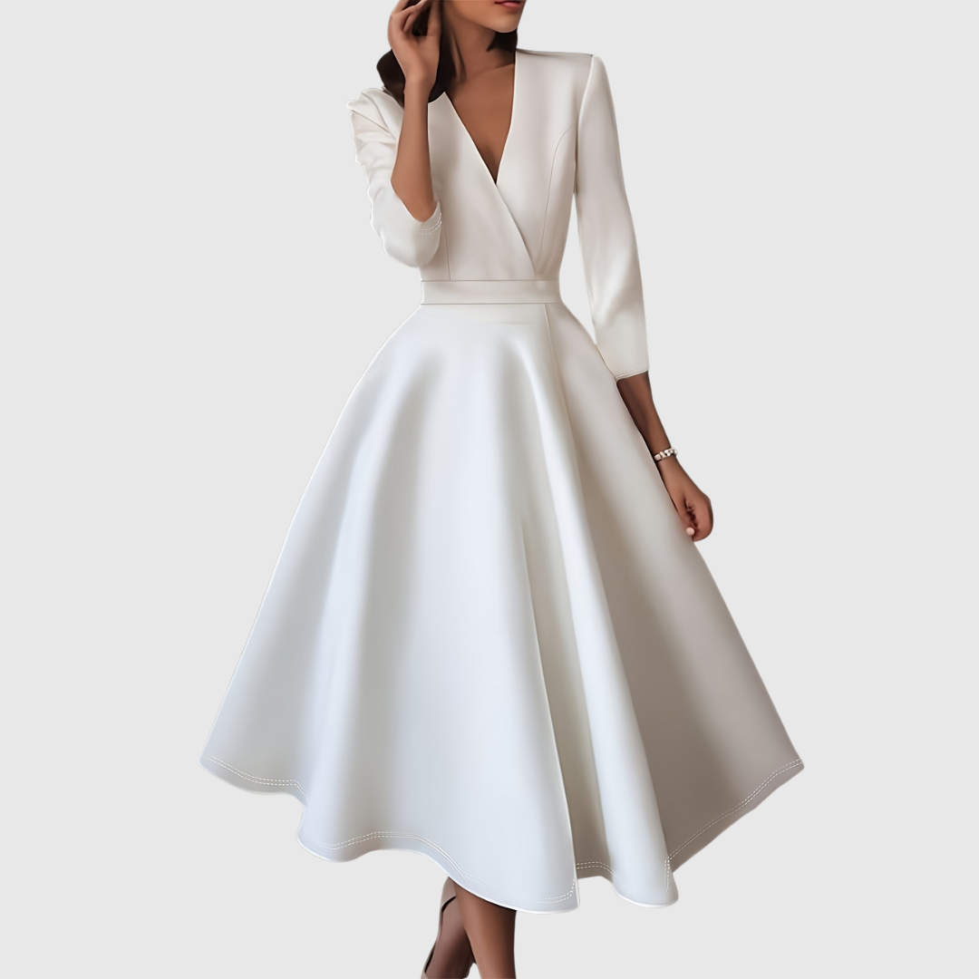 AVELIE | Korkeavyötuinen Kapeneva Midi-Mekko Keijukaiskuvalla